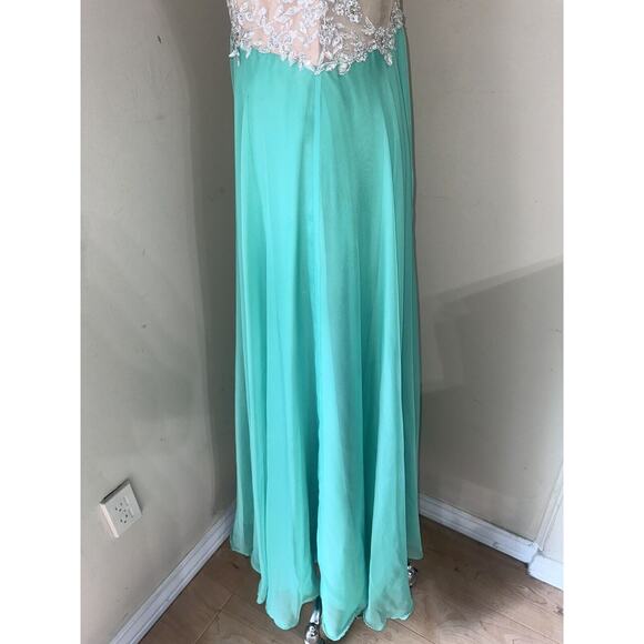 Glam Gurlz Green Prom Formal Dress Ballgown Hand Beaded Lace Rhinestone Sz 12 - Picture 10 of 16